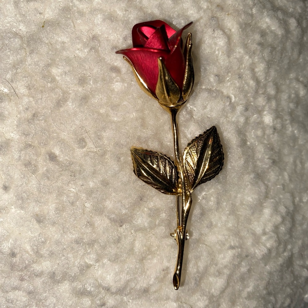 Vintage Covani‎ Signed Gold Tone Red and Gold Leaves